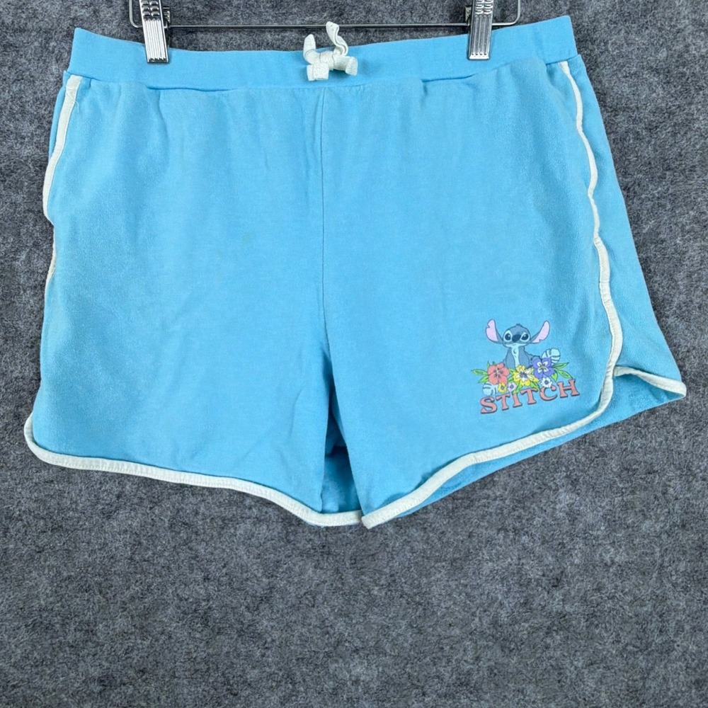 Disney Stitch Lounge Shorts Womens 2X Blue Dolphin Trim Tropical Hibiscus